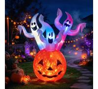 SOARS Decoration Halloween, Citrouille Fantôme Gonflable 185 CM, LED Coloré | Deco Halloween Lumineuse Extérieure avec 3 Sacs de Sable, 4 Piquets, Souffleur Intégré, pour Jardin, Pelouse, Cour