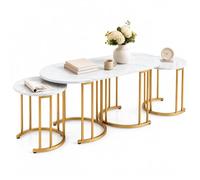 SOARS Lot de 3 Tables d'Appoint, Table Basse Gigogne Moderne, Blanc | Table de Salon avec Cadre en Métal, Pieds Réglables, Gain de Place, pour Salon, Chambre à Coucher