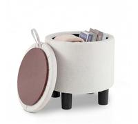 SOARS Pouf de Rangement 19 L, Tabouret Rond avec Couvercle Réversible Amovible, Rembourrage en Éponge, Tissu en Lin Respirant, Pouf Ottoman Repose-Pied pour Coiffeuse, Salon, Chambre, Entrée