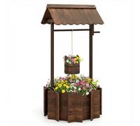 SOARS Puits de Jardin Exterieur Décoratif 56 X 56 X 119 CM | Fontaine Decoration Jardin en Bois de Sapin avec Toit pour l'Extérieur, Seau Réglable en Hauteur, pour Cour, Pelouse