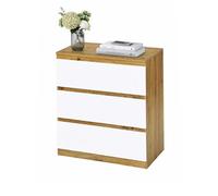Soayone Commode 3 Tiroirs, Commode Chambre Blanche et Chêne, Chiffonnier Bois 70 x 40 x 75 cm, Meuble de Rangement pour Chambre, Salon et Entrée, Commode Scandinave Moderne