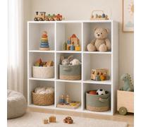 Soayone Meuble de Rangement pour Jouets à 9 Cases, Bibliothèque Enfant Blanche avec 5 Panneaux Arrière Positionnables, Étagère pour Chambre d’Enfant, 93 x 29,5 x 93 cm