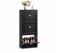 SoBuy Armoire à Chaussures Étroite, 12 Paires, Noir, Profondeur 24 cm | Étagères Réglables 2 Niveaux, pour Entrée Étroite ou Derrière Porte, Rangement Familial, Entrée Toujours Nette FSR94-SCH