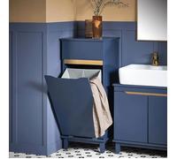 SoBuy Armoire à Linge 40x40x96 cm, Meuble Bas Salle de Bain avec 1 Tiroir et Panier Amovible, MDF Bleu