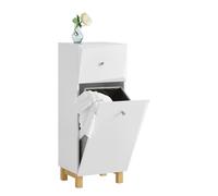 SoBuy BZR93-W Armoire à linge avec sac à linge pliable Coffre à linge avec un tiroir Panier à linge Armoire de salle de bain Meuble de salle de bain blanc LHT env : 34x90x30cm