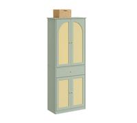 SoBuy Armoire Chambre Compacte 70x34x180 cm pour Chambre et entrée | Armoire de rangement 4 portes, 1 tiroir et 5 étagères réglables, MDF, portes en rotin, style campagne pour petits espaces