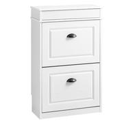 SoBuy Armoire Chaussures 2 Abattants 54x24x85cm pour Entrée | Meuble à chaussures 8 paires, effet bois vieilli blanc, parfait pour couloir et entrée FSR78-WG