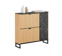 SoBuy Armoire Chaussures 2 Abattants 90x24x88cm pour Entrée | Meuble à chaussures étroit design nordique compact, noir bois clair FSR203-N