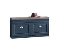SoBuy Banc Chaussures 2 Abattants avec Coussin Amovible, Coffre Rangement, Entrée Couloir Chambre, 8 Paires, Bleu
