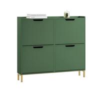 SoBuy Armoire Chaussures 4 Abattants 100x19x90cm pour Entrée | Meuble à chaussures compact, vert foncé pour petite entrée ou couloir FSR100-SY