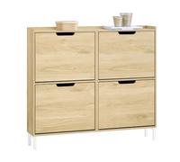 SoBuy Armoire Chaussures 4 Abattants 100x19x91cm pour Entrée | Meuble à chaussures compact étroit, naturel pour entrée ou couloir FSR100-N