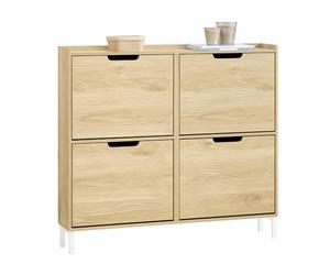 SoBuy Armoire Chaussures 4 Abattants 100x19x91cm pour Entrée | Meuble à chaussures compact étroit, naturel pour entrée ou couloir FSR100-N