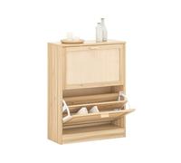 SoBuy Armoire Chaussures avec 2 abattants 60x24x80cm pour entrée | Commode à chaussures façade en bambou, profondeur 24cm, anti-basculement, charge 20kg, naturel FSR160-N