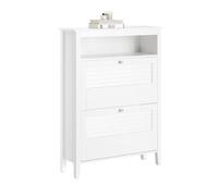 SoBuy Armoire Chaussures avec 2 abattants 80x25x108cm pour entrée | Commode à chaussures avec compartiment ouvert, MDF/PB E1, anti-basculement, charge 35kg, blanc FSR152-W