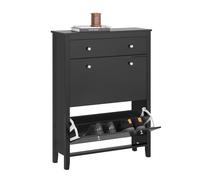 SoBuy Armoire Chaussures avec 2 abattants 80x25x108cm pour entrée | Meuble d'entrée coffre rangement avec grand tiroir, MDF E1, profondeur 25cm, charge 50kg, noir FSR89-SCH