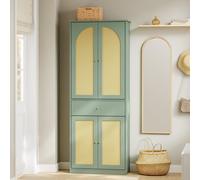 SoBuy Armoire de Rangement avec Tiroir et Portes en Rotin Vert Section supérieure à deux portes tiroir central FSB107-GR