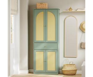 SoBuy Armoire de Rangement avec Tiroir et Portes en Rotin Vert Section supérieure à deux portes tiroir central FSB107-GR