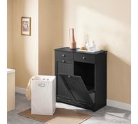 SoBuy Armoire de salle de bain avec panier à linge Armoire de salle de bain avec 2 sacs à linge 2 tiroirs Armoire à linge stable pour buanderie Appartement BZR33-II-SCH