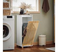 SoBuy Armoire de salle de bain avec panier à linge Armoire de salle de bain compacte avec sac à linge, peu encombrante Armoire à linge pour salle de bain, WC invités Meuble de salle de bain BZR126-W