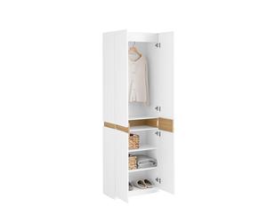 SoBuy Armoire Dressing avec Penderie 61x30x192cm pour Entrée | Armoire de rangement 2 portes avec tringle et 5 compartiments, gain de place blanc pour salon ou chambre KSB01-W