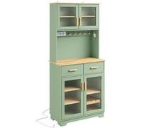 SoBuy | Armoire en bois avec portes vitrées vert | Buffet de cuisine avec tiroirs et étagères | Meuble de rangement pour salon avec prises intégrées | 78×38×180 cm | Capacité de charge 109 kg | FSB108