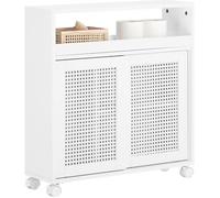 SoBuy Armoire WC BZR119-W Roulante - 2 Portes Coulissantes en Ploy Rotin, 65 x 20 x 70