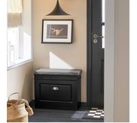 SoBuy Meuble Chaussure Banc d’Entrée - Banc à Chaussures avec Rangement à Abattant et Coussin - Rangement Chaussures pour Couloir ou Salon - Capacité 150kg, Noir, 61x24x51cm, FSR82-K-SCH