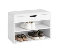 SoBuy Banc à Chaussures avec Rangement - Meuble Chaussure Entrée avec Coussin Confortable - Banc Rangement Chaussures à 2 Étages - pour Meuble d’Entrée, Blanc, 60x30x44 cm, 120kg - FSR25-W