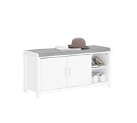 SoBuy Banc à Chaussures Banc de Rangement Meuble d'Entrée Meuble à Chaussures, 2 Portes Coussin Rembourré, pour Entrée, Salon, Chambre, Capacité de Charge 227 kg, 105x35x51 cm Blanc FSR168-W