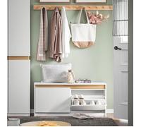 SoBuy Banc à chaussures FSR171-W - 2 abattants, compartiment supérieur, 240 kg, 104x30x47 cm blanc