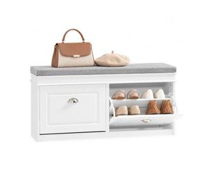 SoBuy Banc à chaussures coffre, double abattant, 8 paires 104×52×24cm blanc | Pour l’entrée, assise pour 2 personnes, design fin 24 cm, se place contre le mur sans gêner, idéal comme banc de lit FSR64-W