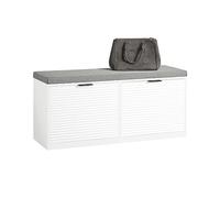 SoBuy Banc à Chaussures d'Entrée Avec Armoire, 2 Abattants et Coussin Rembourré - Meuble de Rangement Pour Couloir, 105 x 35 x 48 cm, Blanc, FSR147-W