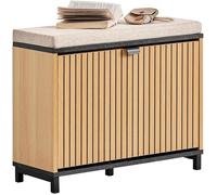 SoBuy Banc à Chaussures Entrée avec Assise Rembourrée et Rangement Rabattable Meuble Gain de Place Noir Bois Clair 60x24x50cm