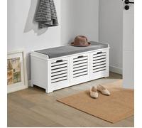 SoBuy Banc à Chaussures Entrée avec Coussin et 3 Paniers, Meuble Rangement Bois pour Couloir, 105x35x43cm, FSR23-W