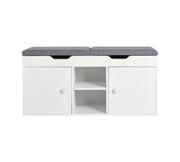 SoBuy Banc à chaussures FSR96-W – Coussin rembourré, 2 portes, 3 étagères réglables – Blanc