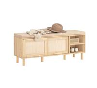 SoBuy Banc Chaussure Bambou avec Assise - 2 Portes Coulissantes, 230kg, Banc de Rangement en MDF, pour Amateurs de Style dans Entrée, Couloir ou Salon, 121x35x49cm, FSR163-N