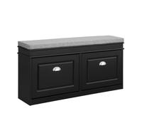 SoBuy Banc Chaussures Entrée - Meuble Chaussure avec Assise - Rangement Chaussures - 2 Abattants avec Coussin Amovible, Banc Coffre Rangement Entrée Étroit Bois Laqué, L104xP24xH51cm, Noir, FSR64-SCH