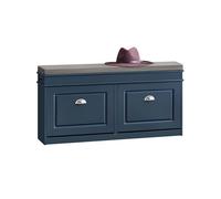 SoBuy Banc Chaussures 2 Abattants avec Coussin Amovible, Coffre Rangement, Entrée Couloir Chambre, 8 Paires, Bleu
