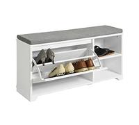 SoBuy Banc Chaussures avec 1 abattant 90x24x46cm pour entrée | Meuble à chaussures avec 2 compartiments ouverts, coussin rembourré amovible, MDF E1, charge 150kg FSR119-W