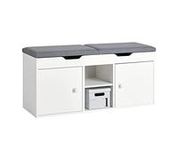 SoBuy Banc à chaussures FSR96-W – Coussin rembourré, 2 portes, 3 étagères réglables – Blanc