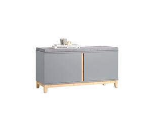 SoBuy Banc Chaussures avec 2 Portes 90x34x46cm pour entrée | Meuble chaussures avec siège rembourré, étagères ajustables 3 hauteurs, MDF/bambou, charge 150kg gris FSR117-HG