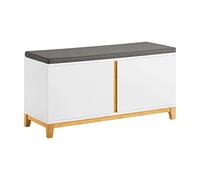 SoBuy Banc Chaussures avec 2 Portes 90x34x46cm pour entrée | Meuble d'entrée avec siège rembourré, étagères ajustables 3 hauteurs, MDF+bambou, charge 150kg, blanc FSR117-W