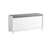 SoBuy Banc Chaussures avec 2 Portes coulissantes 114x40x53cm pour entrée | Meuble chaussures rembourré, coussin 5cm, rangement caché, PB E1, charge 150kg, blanc FSR86-W