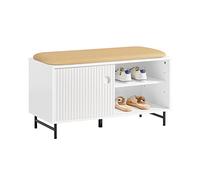 SoBuy Banc Chaussures avec 2 Portes coulissantes 85x37x49cm pour entrée | Meuble bas entrée avec 4 étagères réglables, coussin rembourré, MDF E1, charge 150kg, blanc FSR116-W