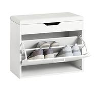 SoBuy Meuble Chaussures Banc à Chaussures Rembourré avec Abattant - Banc Rangement Chaussures Gain de Place Assise Rabattable Confortable - pour Entrée Salon Chambre - Blanc 60x30x50cm FSR95-W