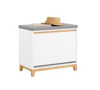 SoBuy Banc Chaussures avec abattant 60x34x55cm pour entrée | Meuble chaussure avec séparateur central amovible, MDF et bambou, coussin confortable, charge 115kg, blanc FSR191-WN