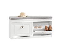 SoBuy Banc Chaussures avec Coussin 104x24x51cm pour entrée | Meuble d'entrée avec 2 abattants, MDF E1 FSC, coffre de rangement, assise confortable, charge 150kg, blanc FSR64-W