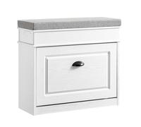SoBuy Banc Chaussures avec Coussin 61x24x54cm pour Entrée | Meuble à chaussures à abattant, effet bois vieilli blanc pour couloir et salon FSR82-K-WG