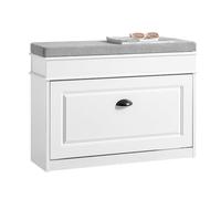 SoBuy Banc Chaussures avec Coussin 75x24x54cm pour Entrée | Meuble à chaussures à abattant, capacité 180kg, effet bois vieilli blanc pour couloir et salon FSR82-L-WG
