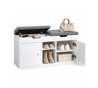 SoBuy Banc Chaussures Blanc 100 cm, Coussin, 2 Portes, Étagère à 2 Niveaux | Banc de Rangement Grande Capacité, Coffre Caché sous l’Assise, pour Entrée et Chambre, Gain de Place FSR96-W